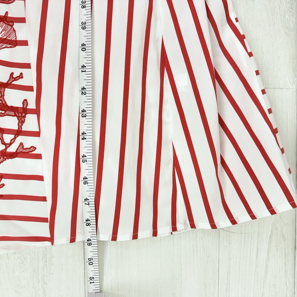 Chico's Embroidered Godet Stripe Maxi Dress Large 12 Red Coastal Vacation Resort - Picture 16 of 16